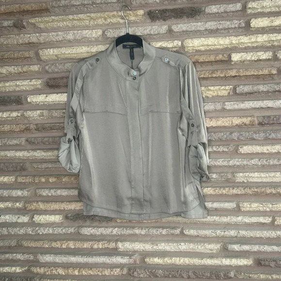 BCBGMaxAzria Mocha Brown Military Style Blouse NWOT Size Medium - Picture 6 of 6